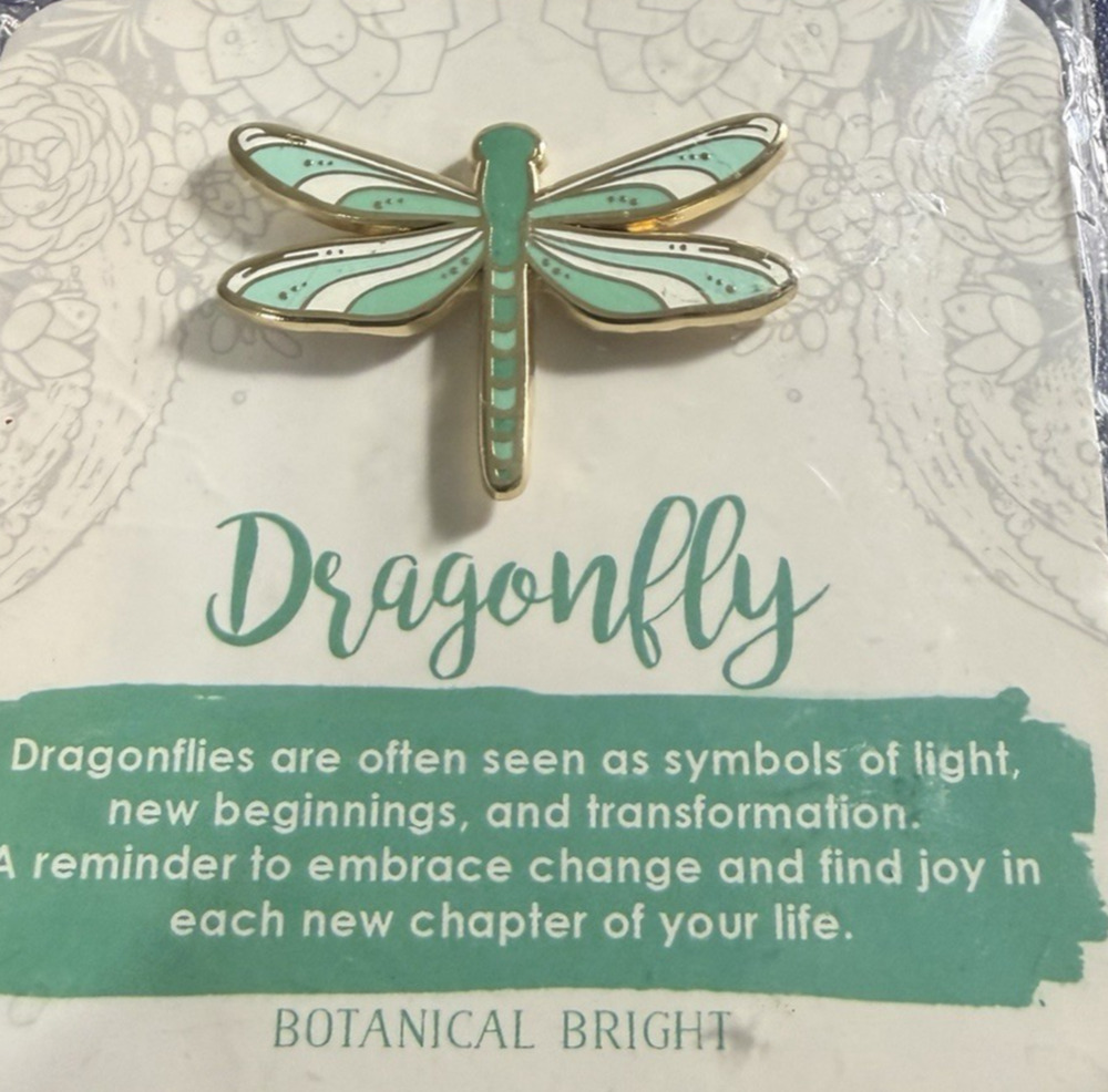 Botanical Bright Dragonfly Enamel Pin Mint Green Gold Tone Sealed Card 1.5"x1"